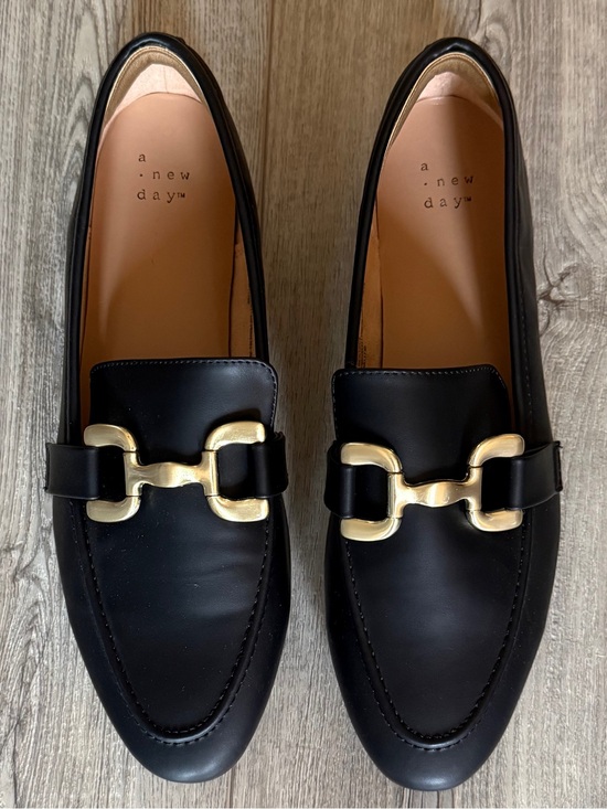 a new day Shoes - a new day Black Loafers with Gold Buckle NWT